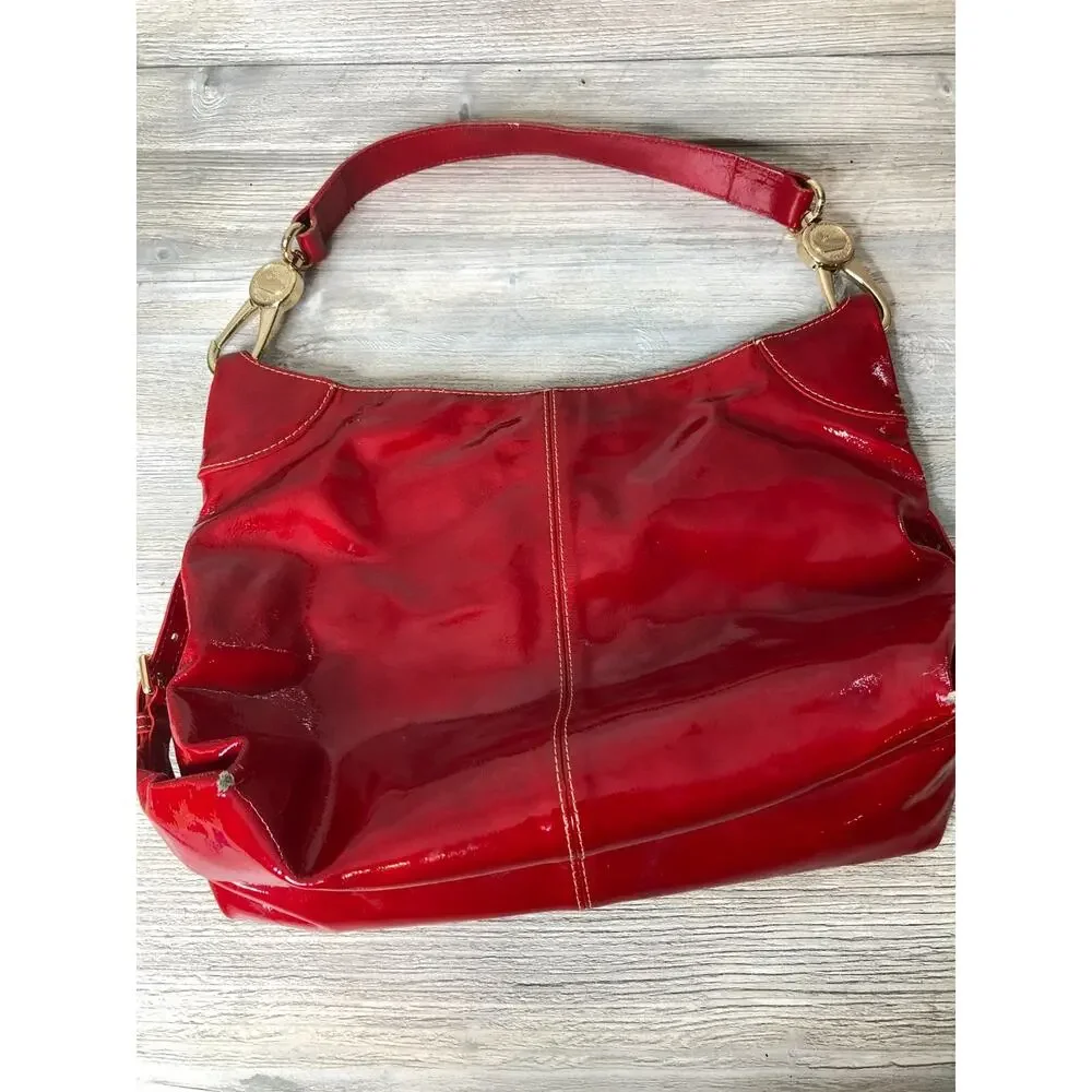 Dooney & Bourke Red Patent Leather Shoulder Bag Double Handles Handbag Purse - Picture 3 of 10
